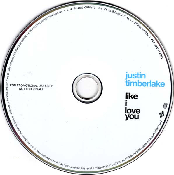 Justin Timberlake : Like I Love You (CD, Single, Promo)