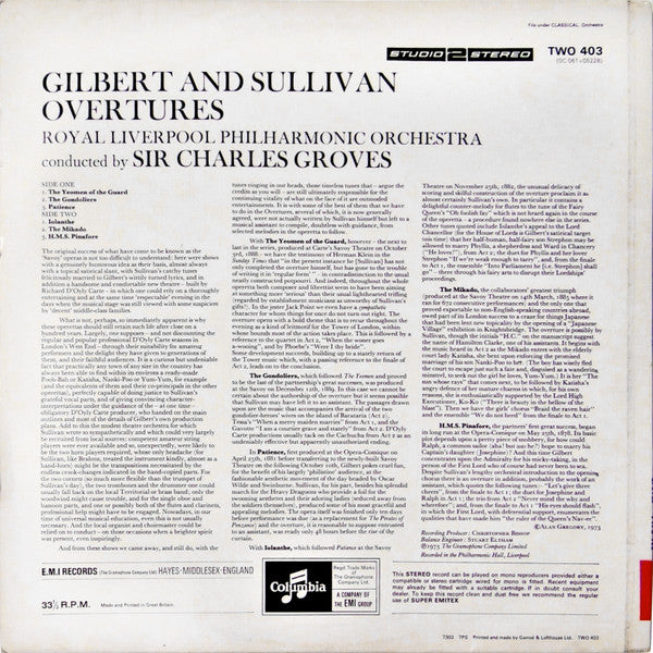 Gilbert & Sullivan, Royal Liverpool Philharmonic Orchestra, Sir Charles Groves : Overtures (LP, Album)