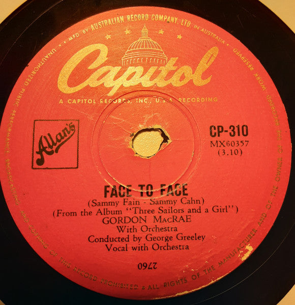 Gordon MacRae : Backward, Turn Backward / Face To Face (Shellac, 10", RP)