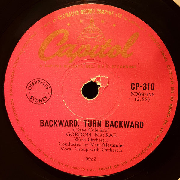 Gordon MacRae : Backward, Turn Backward / Face To Face (Shellac, 10", RP)