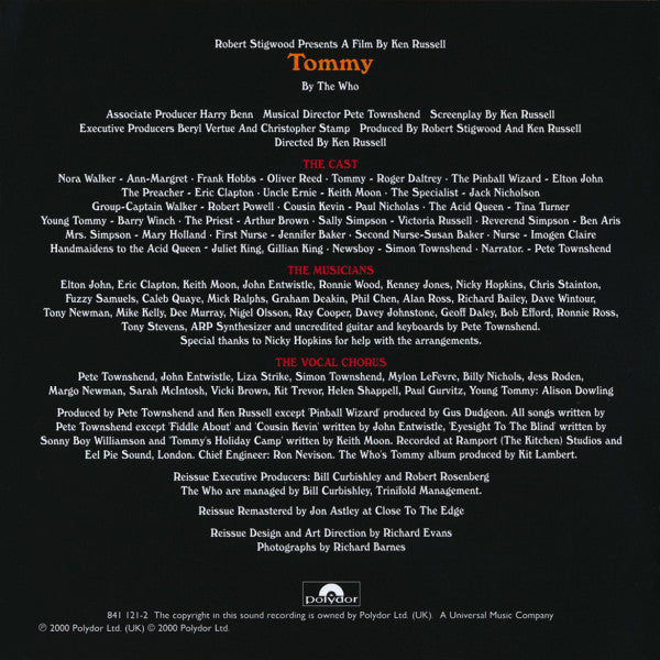 Various : Tommy (Original Soundtrack Recording) (2xCD, Album, RE, RM)