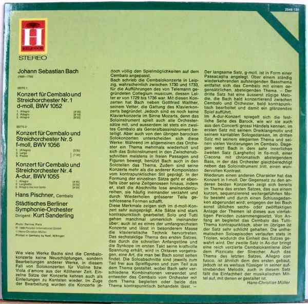 Johann Sebastian Bach : Cembalokonzerte Nr. 1, 4 & 5 (LP)