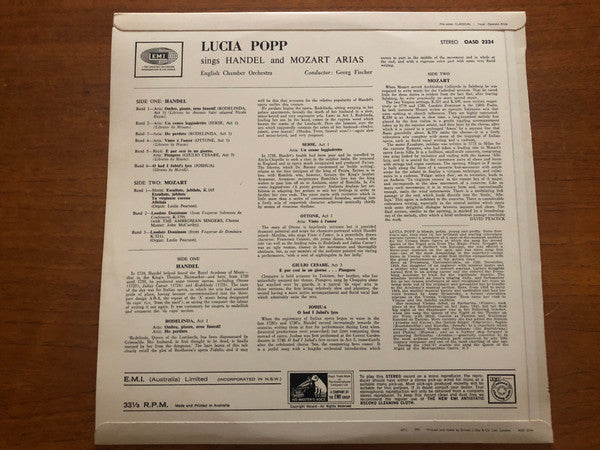 Wolfgang Amadeus Mozart, English Chamber Orchestra, Lucia Popp, Georg Fischer, Georg Friedrich Händel : Lucia Popp Sings Mozart And Handel (LP, Album, RE)
