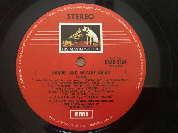 Wolfgang Amadeus Mozart, English Chamber Orchestra, Lucia Popp, Georg Fischer, Georg Friedrich Händel : Lucia Popp Sings Mozart And Handel (LP, Album, RE)