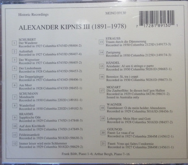 Alexander Kipnis : Alexander Kipnis III - Lebendige Vergangenheit  (CD, Comp, Mono)
