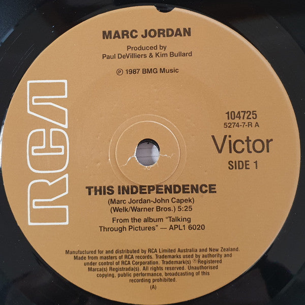 Marc Jordan : This Independence (7", Single)