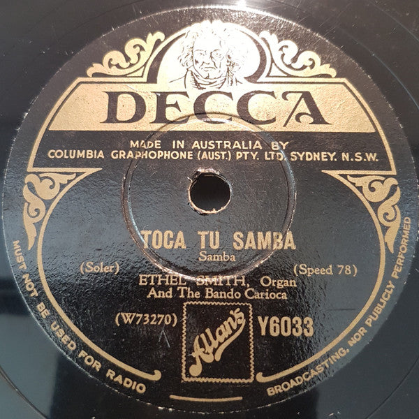 Ethel Smith And The Bando Carioca : Toca Tu Samba / Dinora (Shellac, 10")