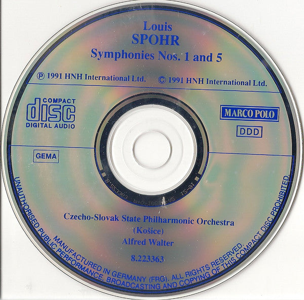 Louis Spohr, Slovak State Philharmonic Orchestra, Košice, Alfred Walter : Symphonies Nos. 1 And 5 (CD, Album, RE)
