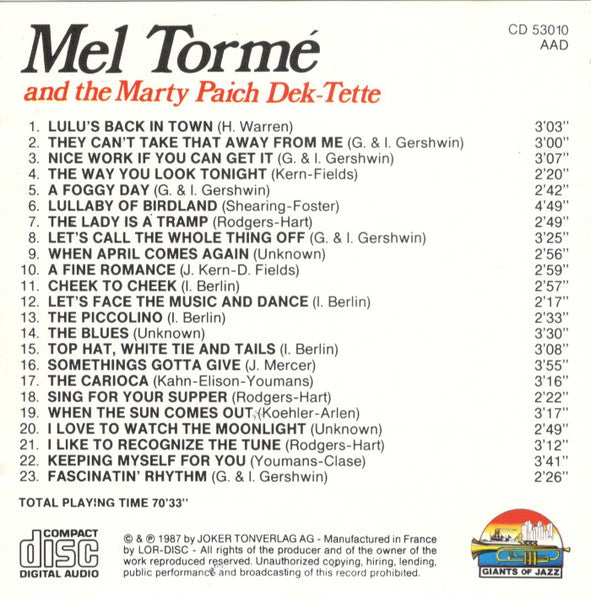 Mel Tormé And The Marty Paich Dek-Tette : Lulu's Back In Town (CD, Comp)