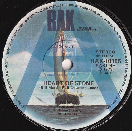 Tony Kenny : Heart Of Stone (7", Single, Promo)