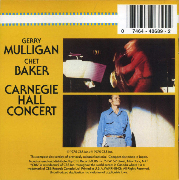 Gerry Mulligan / Chet Baker : Carnegie Hall Concert (CD, Album, RE, RM, RP)