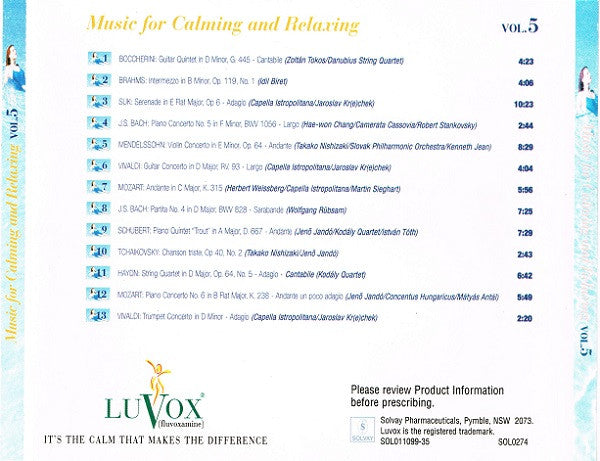 Various : LuVox: A Calming Influence In The Treatment Of Depression: Music For Calming And Relaxing Vol.5 (CD, Comp)