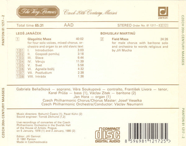 Leoš Janáček, Bohuslav Martinů : Czech 20th Century Masses / Janáček Glagolitic Mass / Martinů Field Mass (CD)