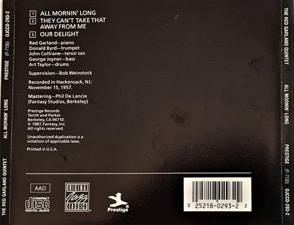 The Red Garland Quintet : All Mornin' Long (CD, Album, RE, RM)