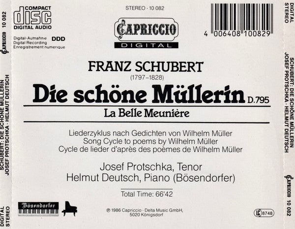 Franz Schubert / Josef Protschka, Helmut Deutsch : Die Schöne Müllerin D. 795 - La Belle Meuniere (CD, Album)