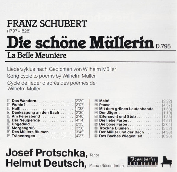 Franz Schubert / Josef Protschka, Helmut Deutsch : Die Schöne Müllerin D. 795 - La Belle Meuniere (CD, Album)