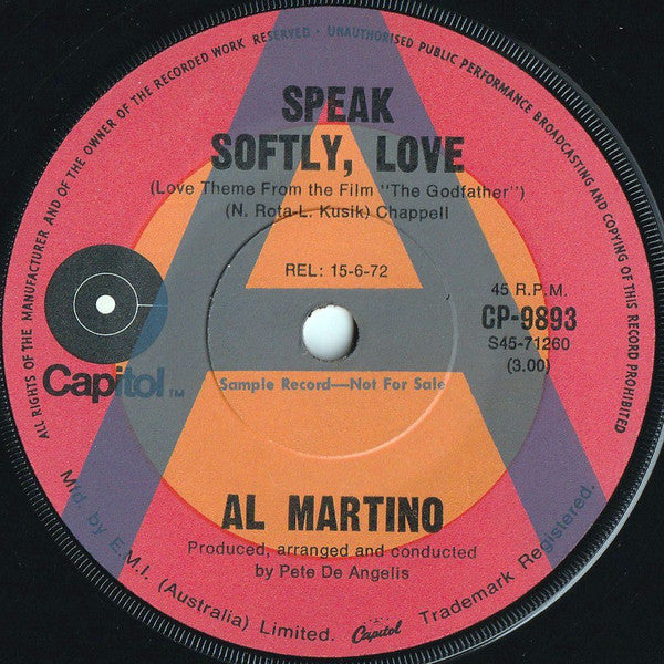 Al Martino : Speak Softly, Love (7", Single, Promo)
