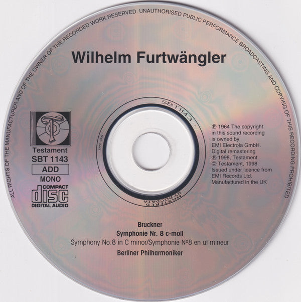 Wilhelm Furtwängler, Bruckner*, Berliner Philharmoniker : Symphony No.8 (CD, Mono, RE, RM)