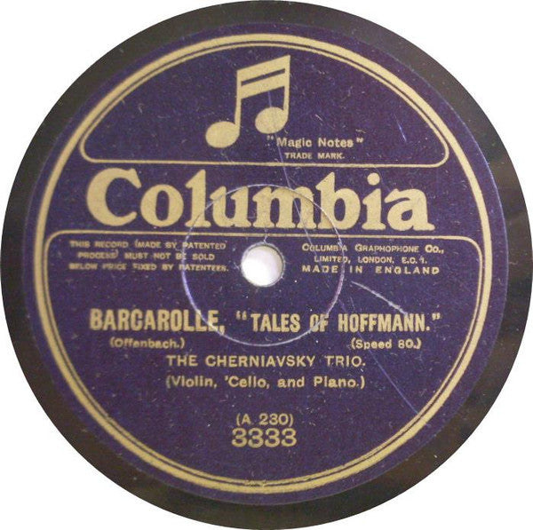 The Cherniavsky Trio : Barcarolle, "Tales Of Hoffmann" / Spring Song (Shellac, 10", 80 RPM)