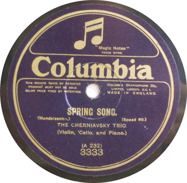 The Cherniavsky Trio : Barcarolle, "Tales Of Hoffmann" / Spring Song (Shellac, 10", 80 RPM)