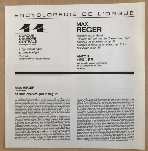 Max Reger / Anton Heiller : Œuvres Pour Orgue (LP)