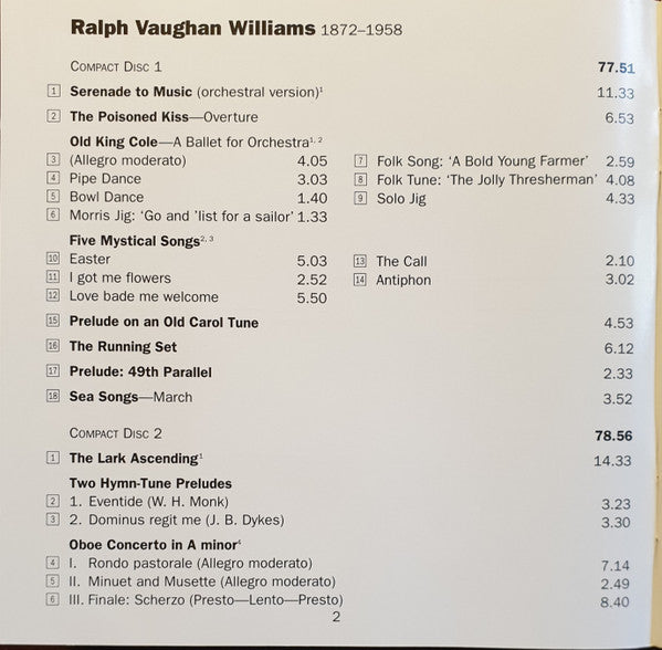 Richard Hickox conducts Vaughan Williams*  –  Bradley Creswick, Roger Winfield (2), Northern Sinfonia Of England* : Hickox Conducts Vaughan Williams (2xCD, Comp)