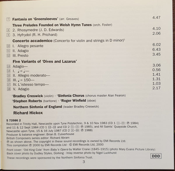 Richard Hickox conducts Vaughan Williams*  –  Bradley Creswick, Roger Winfield (2), Northern Sinfonia Of England* : Hickox Conducts Vaughan Williams (2xCD, Comp)