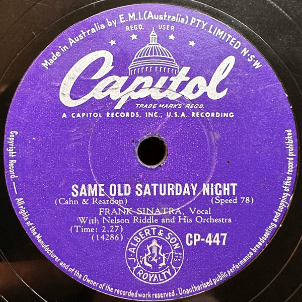 Frank Sinatra With Nelson Riddle And His Orchestra : Same Old Saturday Night / If I Had Three WIshes (Shellac, 10", RP)