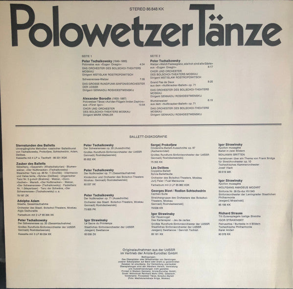 Pyotr Ilyich Tchaikovsky, Alexander Borodin : Polowetzer Tänze - Berühmte Ballettszenen Aus Fürst Igor, Eugen Onegin, Schwanensee, Nussknacker (LP, Comp)
