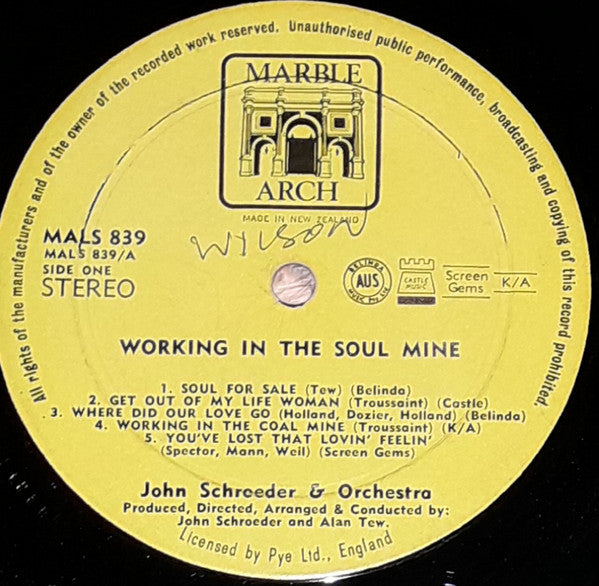 John Schroeder And Orchestra* : Working In The Soul Mine (LP)