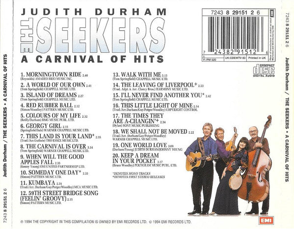 Judith Durham / The Seekers : A Carnival Of Hits (CD, Comp, RP)