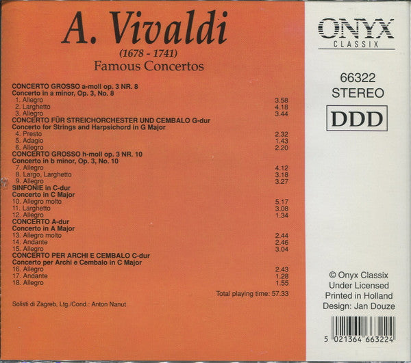 Antonio Vivaldi, Zagrebački Solisti, Anton Nanut : Famous Concerts (CD, Album)