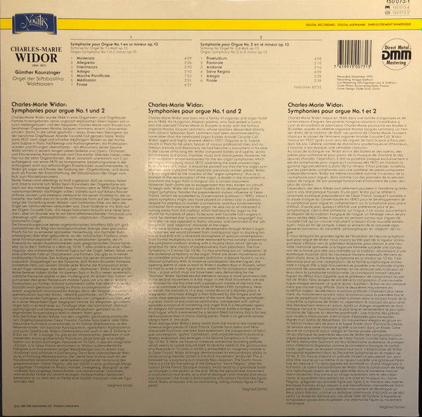 Charles-Marie Widor, Günther Kaunzinger : Symphonie Pour Orgue No. 1 En Ut Mineur, Op. 13 - Symphonie Pour Orgue No. 2 En Ré Mineur, Op. 13 (LP)