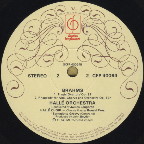 Johannes Brahms - Hallé Orchestra : Academic Festival Overture (LP, Album, Sle)