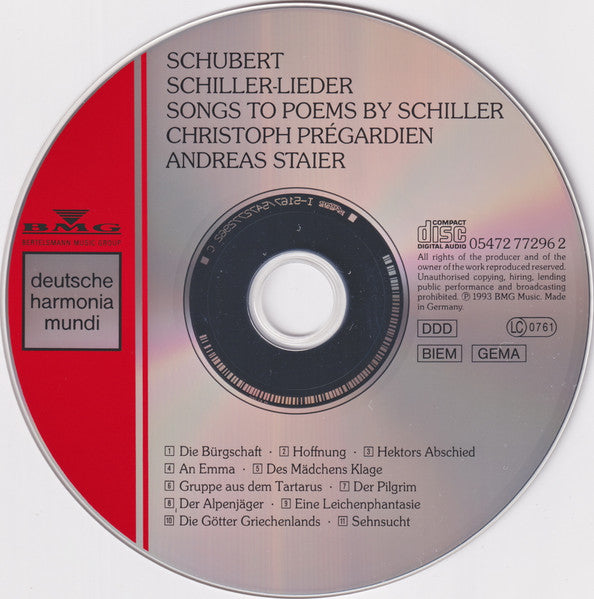 Christoph Prégardien, Andreas Staier, Franz Schubert : Lieder Nach Gedichten Von Friedrich Schiller (CD, Album)