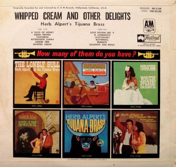 Herb Alpert & The Tijuana Brass : Whipped Cream & Other Delights (LP, Album, RE)