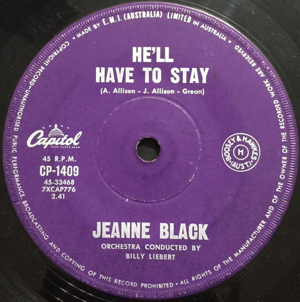 Jeanne Black / Jeanne And Janie Black* : He'll Have To Stay (7", Single, RE)