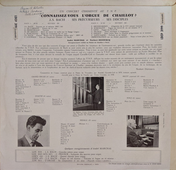 André Marchal (2), Norbert Dufourcq : Connaissez-Vous L'Orgue De Chaillot (LP, Album)