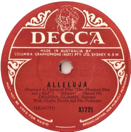 Deanna Durbin, Charles Previn And His Orchestra : Alleluja / Ave Maria (Shellac, 10")