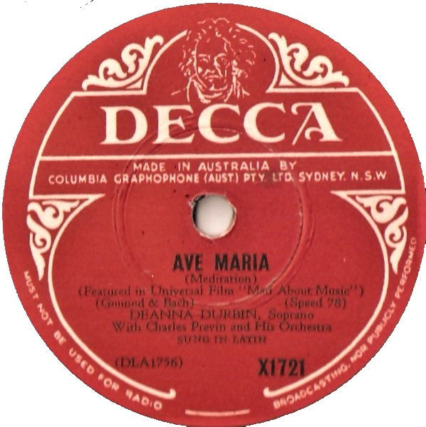 Deanna Durbin, Charles Previn And His Orchestra : Alleluja / Ave Maria (Shellac, 10")