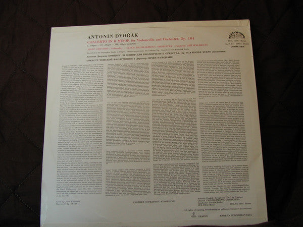 Dvořák* — Josef Chuchro, The Czech Philharmonic Orchestra / Jiří Waldhans : Concerto In B Minor For Violoncello & Orchestra Op. 104 (LP)