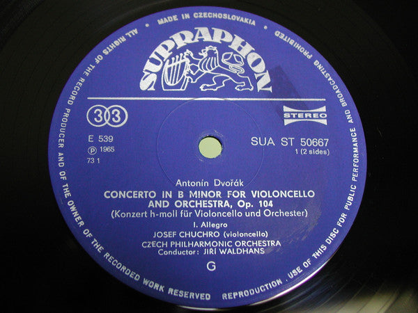 Dvořák* — Josef Chuchro, The Czech Philharmonic Orchestra / Jiří Waldhans : Concerto In B Minor For Violoncello & Orchestra Op. 104 (LP)