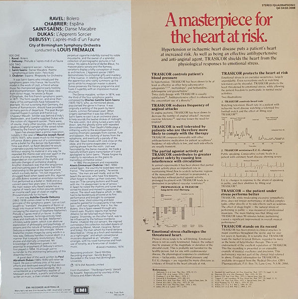 Louis Frémaux - City Of Birmingham Symphony Orchestra, Maurice Ravel • Paul Dukas • Emmanuel Chabrier • Camille Saint-Saëns • Claude Debussy : Bolero - The Sorcerer's Apprentice - España - Danse Macabre - Prélude A L'Après-Midi D'Un Faune (LP, Quad, Ltd, Promo)