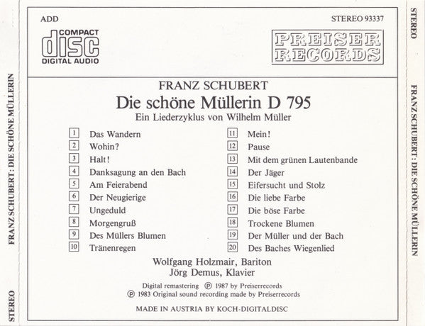 Franz Schubert : Wolfgang Holzmair, Jörg Demus : Die Schöne Müllerin  (CD, Album, RE, RM)