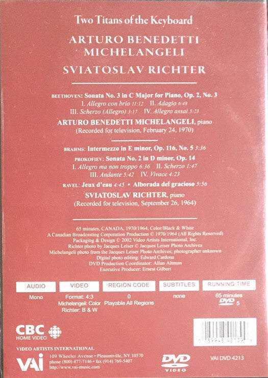 Sviatoslav Richter, Arturo Benedetti Michelangeli : Two Titans Of The Keyboard (DVD, Mono)