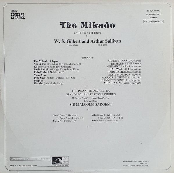 Gilbert & Sullivan • Pro Arte Orchestra Of London, Glyndebourne Festival Chorus Conductor: Sir Malcolm Sargent : The Mikado (2xLP, Gat)