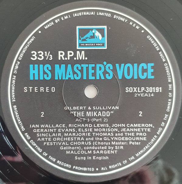 Gilbert & Sullivan • Pro Arte Orchestra Of London, Glyndebourne Festival Chorus Conductor: Sir Malcolm Sargent : The Mikado (2xLP, Gat)