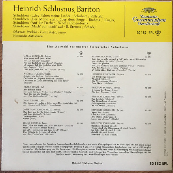 Heinrich Schlusnus, Sebastian Peschko, Franz Rupp : Heinrich Schlusnus, Bariton (7", EP)