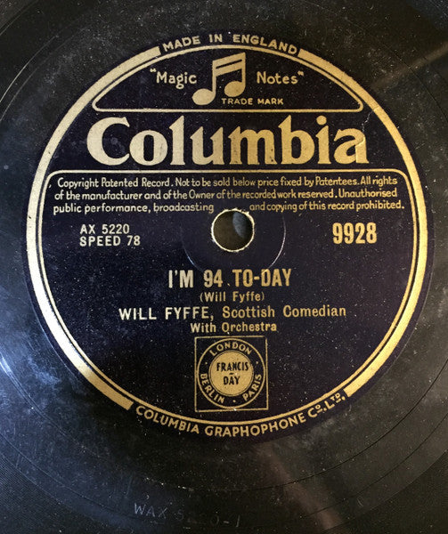 Will Fyffe : I Belong To Glasgow / I'm 94 To-Day (Shellac, 12", RP, DT)