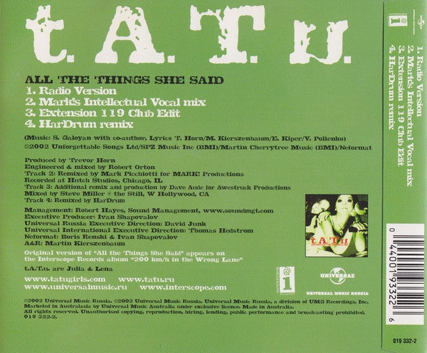 t.A.T.u. : All The Things She Said (CD, Maxi)